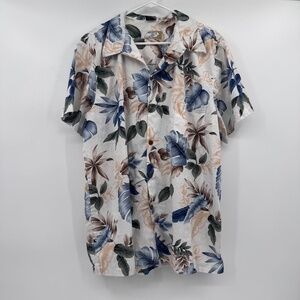 High Surf Hawaiian Shirt Men 2XL Ivory Blue Floral Tropical ShortSleeve ButtonUp
